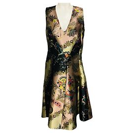 Vestido de cóctel acampanado sin mangas de jacquard paisley metálico multicolor Negro / Rosa / Verde Etro