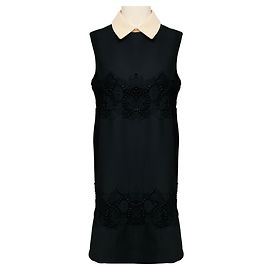 Valentino Garavani Valentino ärmelloses Kleid aus Krepp in Schwarz mit bestickten Spitzen- und Mesh-Tüll-Details und cremefarbenem Kragen