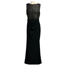 Autre Marque Talbot Runhof ärmelloses Kleid aus Leder und Krepp in Schwarz / Maxikleid