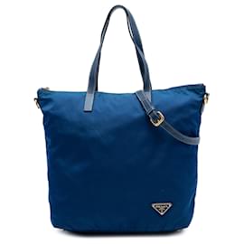 Prada Tessuto Convertible Tote Satchel in Blau mit Reißverschluss
