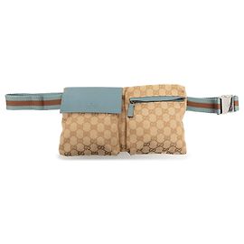 Gucci GG Canvas Web Gürteltasche beige mit zwei Taschen
