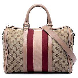 Gucci Medium GG Canvas Web Joy Boston Bag Satchel Beige