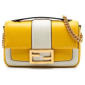 Borsa a spalla Fendi Mini Bicolor Nappa Apolo Chain Baguette Gialla