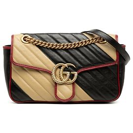 Borsa a tracolla Gucci Medium GG Marmont Bicolor Matelassé in pelle di vitello diagonale Torchon Nera