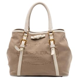 Sac Satchel Prada en toile Canapa beige avec logo et nœud