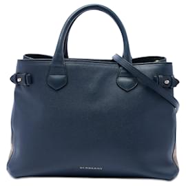 Burberry Medium Leder- und House Check Banner Satchel in Blau
