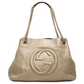 Tote Soho Gucci Medium em pele de vitelo metalizada dourada com corrente