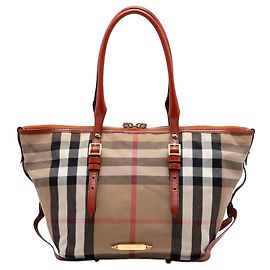 Bolso Tote Burberry Small House Check Canvas Bridle Salisbury Marrón