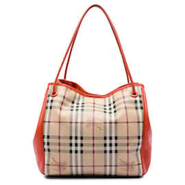 Borsa Tote Burberry Canterbury Small in tela rivestita Haymarket Check beige e pelle di vitello