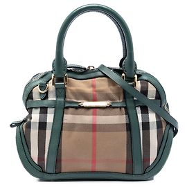 Borsa Satchel Bridle Orchard Burberry Small in tela House Check beige con rifiniture in pelle