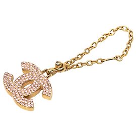 Portachiavi ciondolo per borsa Chanel CC placcato oro con strass