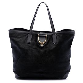 Borsa Tote Gucci Stirrup in pelo di pony nero