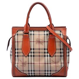 Beige Burberry Small Haymarket Check Coated Canvas Honeywood Tote Satchel