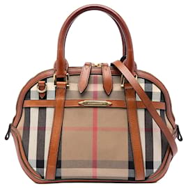 Borsa Satchel Bridle Orchard Burberry in tela House Check e pelle marrone, piccola