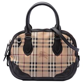 Burberry Small Haymarket Check Orchard Bowling Bag Satchel aus beschichtetem Canvas in Beige