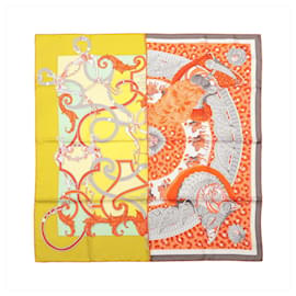 Hermès Carré 90 "Plumets du Roy King's" Foulard in seta Orange x Yellow