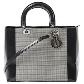Borsa 2Way Dior Lady Dior in tela x pelle verniciata Nero x Bianco