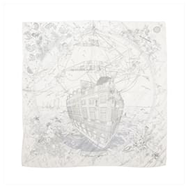 Hermès Carré 90 "HERMES FRAGSHIP" Foulard di seta Bianco