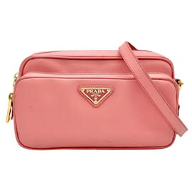 Borsa a tracolla Prada in pelle rosa con logo