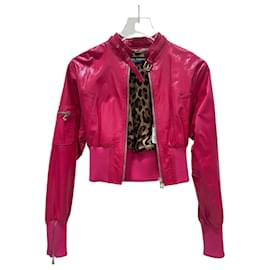 Dolce & Gabbana Fuchsia Cropped Leder-Bomber Sz.40 gebraucht