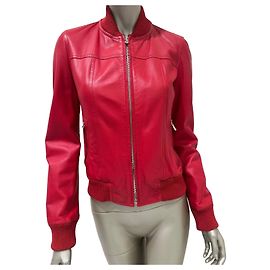 Chaqueta Bomber Dolce & Gabbana de piel de cordero roja, IT 40 de segunda mano