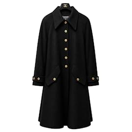 Abrigo vestido largo oversized de cachemira negro Vintage Chanel 94A Runway FR 36