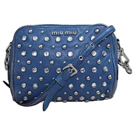 Borsa a mano Miu Miu in pelle blu borchiata