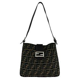Borsa semi-spalla in pelle e tela con motivo Zucca FF Fendi Vintage