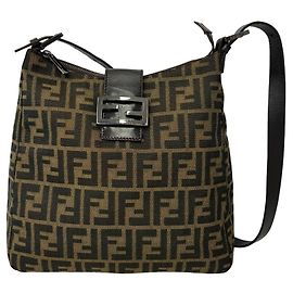 Bolso de hombro Fendi Vintage de lona y cuero con estampado Zucca FF