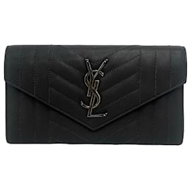 Portafoglio lungo in pelle grigia Yves Saint Laurent