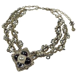 Collana a doppio giro con strass placcata oro Chanel