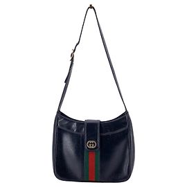 Gucci Borsa a tracolla hobo Vintage Black Leather Sherry Line Web