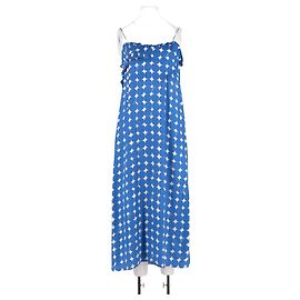 Bimba & Lola Blaues langes Kleid mit Rüschenkragen