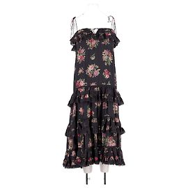 Zimmermann Schwarzes Seidenkleid mit Blumenprint trägerlos