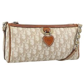 Christian Dior Trotter Canvas Chain Romantic Bag PVC Beige Silver