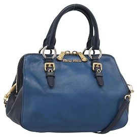 Miu Miu Hand Bag Leather 2way Blue Gold