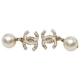 Orecchini Chanel Gold CC placcati oro smalto perle sintetiche strass chiusura a pressione