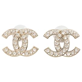 Chanel Gold CC vergoldete Strass-Ohrstecker