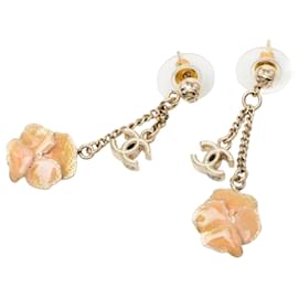 Orecchini Chanel Gold CC placcati oro smalto Camélia Drop Push Back