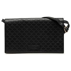 Gucci Black Microguccissima Wallet on Strap Geldbörse mit Riemen