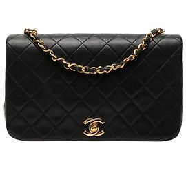 Chanel Black CC Quilted Lambskin Full Single Flap