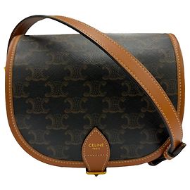Céline Celine Brown Medium Triomphe Coated Canvas Folco Crossbody