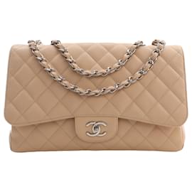 Chanel Beige Jumbo Classic Caviar Single Flap