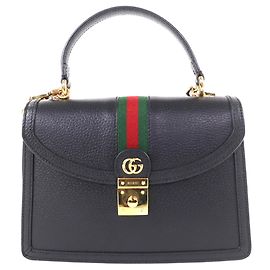 Gucci Black Small Calfskin Web Ophidia Top Handle Flap