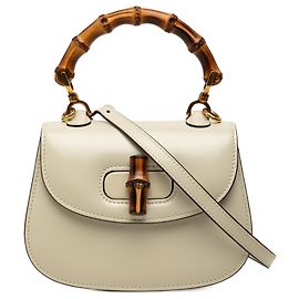 Borsa Gucci 1947 Mini in vitello bianco con manico in bambù