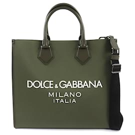 Dolce & Gabbana Großer Nylon Shopper in Grün mit Logo-Rand