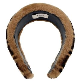 FENDI Stirnband aus braunem Pelz mit Zucca-Print