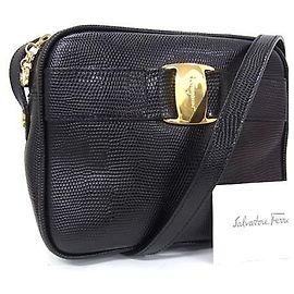 Sac à épaule Salvatore Ferragamo Vara en cuir de veau embossé noir
