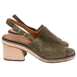 Sandali espadrillas slingback con tacco Tory Burch in camoscio olive