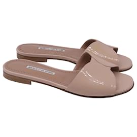 Sandali slide Houramu di Manolo Blahnik in pelle verniciata Nude